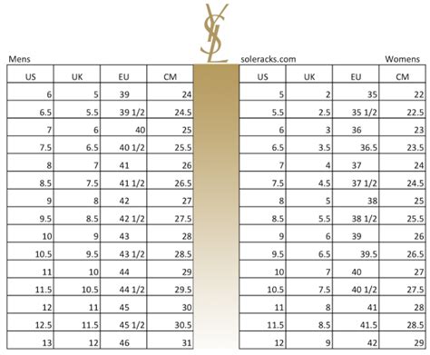 YSL Yves Saint Laurent Shoe Size Charts